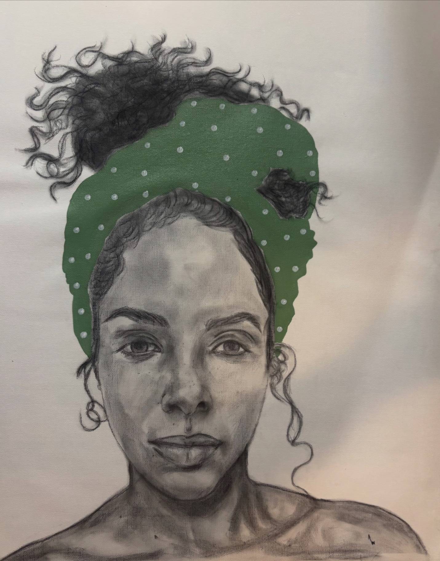 Headwrap, No. XII — Green Polka — Acrylic & graphite on canvas pad