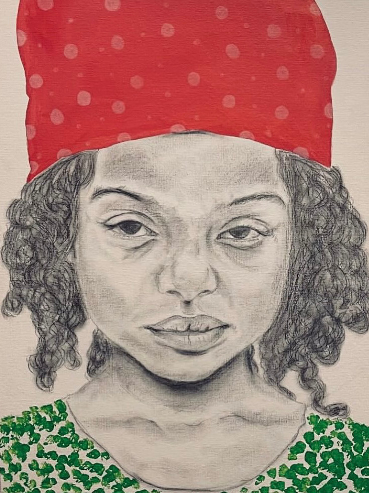 Headwrap, No. XIII — Red Polka — Acrylic & graphite on canvas pad